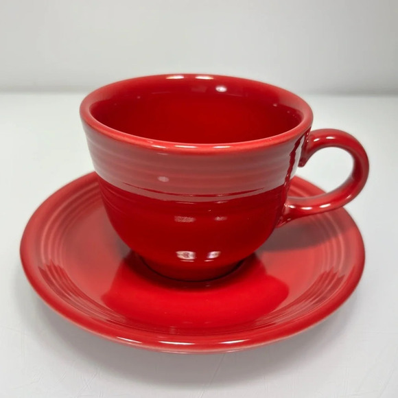 Fiesta Homer Laughlin Vintage Red Teacup Coffee Mug Saucer Set 7.75 oz USA Made - Picture 7 of 7